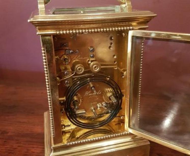 Fine Victorian 8 day Repeater Carriage Clock with Hand Painted Porcelain Panels - Image 3