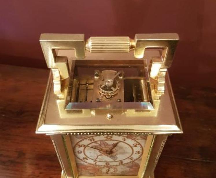 Fine Victorian 8 day Repeater Carriage Clock with Hand Painted Porcelain Panels - Image 4