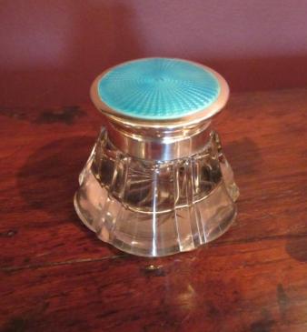 George V Silver & Turquoise Enamel Topped Inkwell