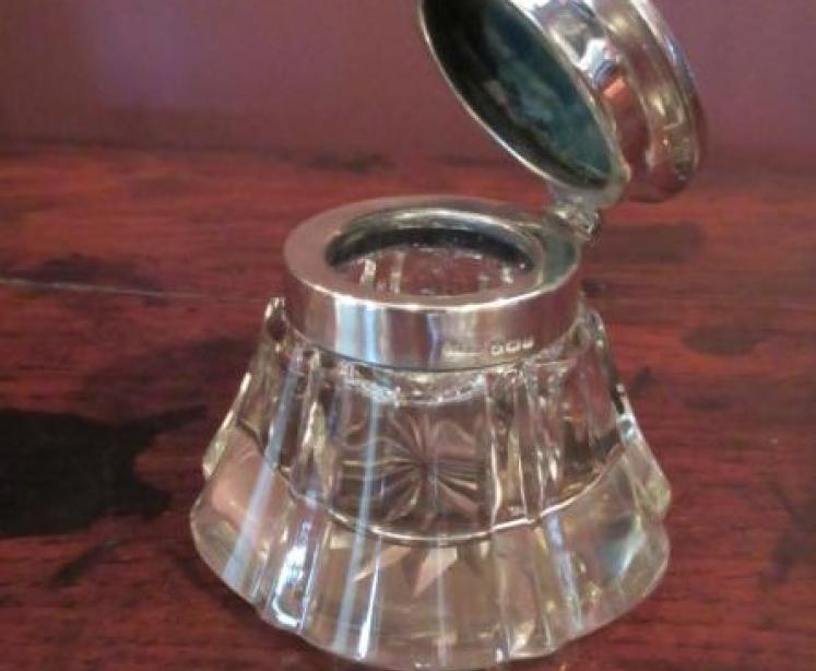 George V Silver & Turquoise Enamel Topped Inkwell - Image 4