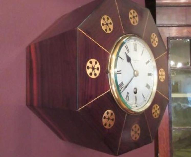19th Century Rosewood Inlaid Library Wall Clock - Image 5
