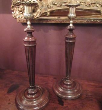 Fine Pair of George III Antique Mahogany Candlesticks