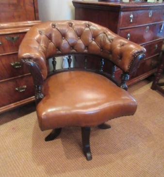 Late Victorian Leather Buttoned Captain's Armchair