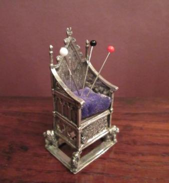 Edwardian Antique Silver 'Throne' Novelty Pin Cushion