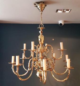 Stylish Edwardian Antique Brass Two Tier Chandelier