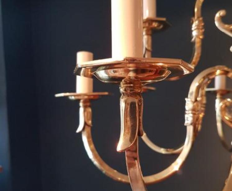 Stylish Edwardian Antique Brass Two Tier Chandelier - Image 2