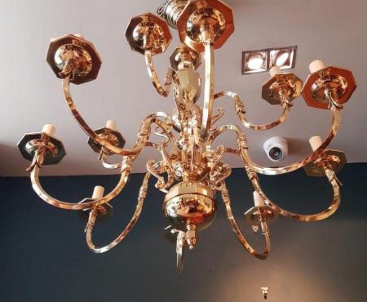 Stylish Edwardian Antique Brass Two Tier Chandelier - Image 3