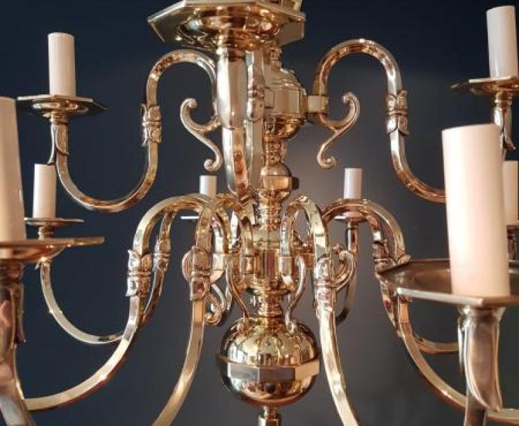 Stylish Edwardian Antique Brass Two Tier Chandelier - Image 5