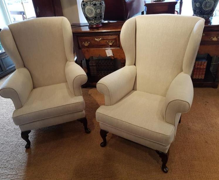 Pair of Sylish Edwardian Upholstered Wing Back Armchairs - Image 1