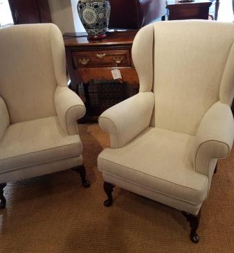 Pair of Sylish Edwardian Upholstered Wing Back Armchairs