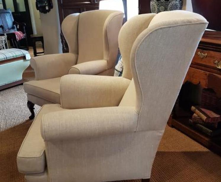 Pair of Sylish Edwardian Upholstered Wing Back Armchairs - Image 2