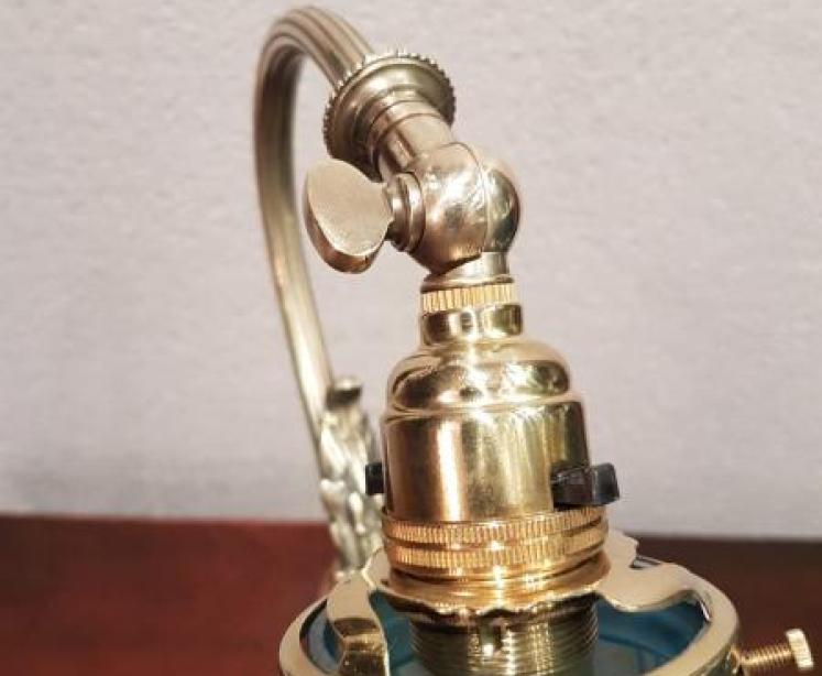 Antique Edwardian Cast Brass Table Lamp and Shade - Image 3