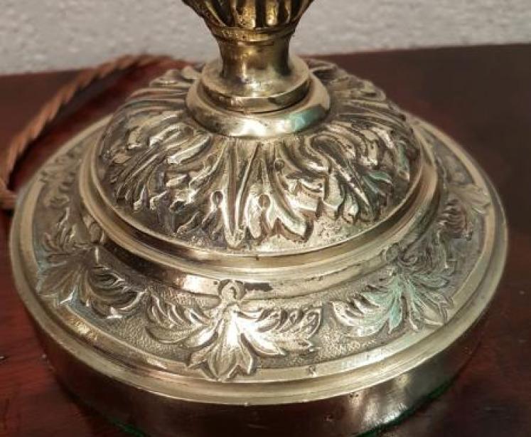 Antique Edwardian Cast Brass Table Lamp and Shade - Image 4