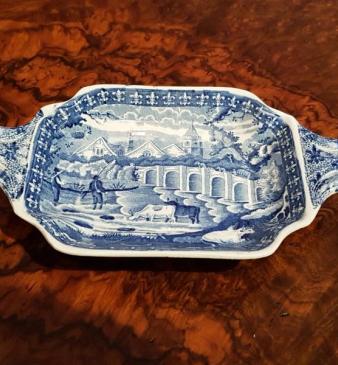 Early 19th Century Blue and White Transfer Print Pickle Dish