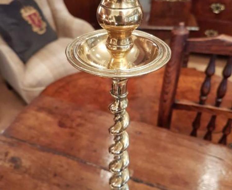 Large Pair Of Antique Brass Barley Twist Candlesticks  - Image 2