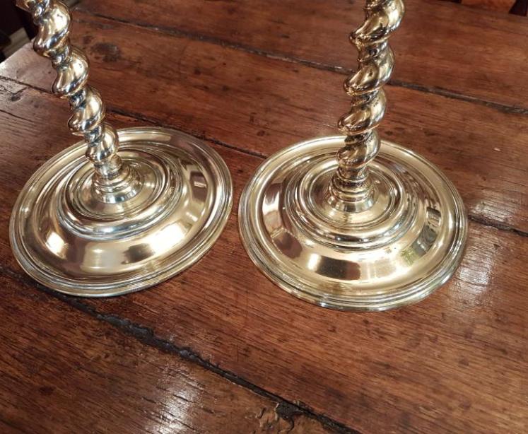 Large Pair Of Antique Brass Barley Twist Candlesticks  - Image 5