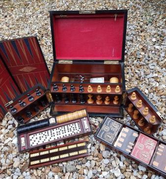Superb Antique Victorian Oak Cased Games Compendium