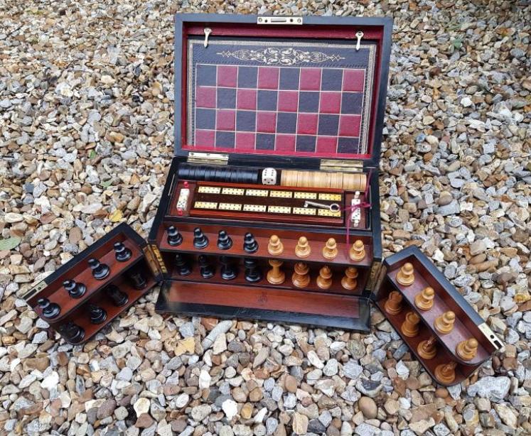 Superb Antique Victorian Oak Cased Games Compendium - Image 3