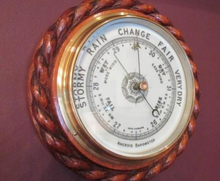Mid Victorian Antique Polished Oak Ship's Barometer - Image 1
