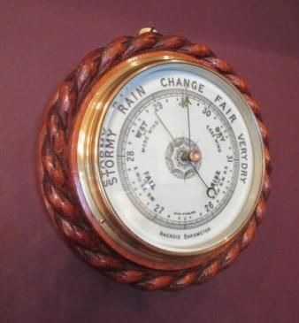 Mid Victorian Antique Polished Oak Ship's Barometer