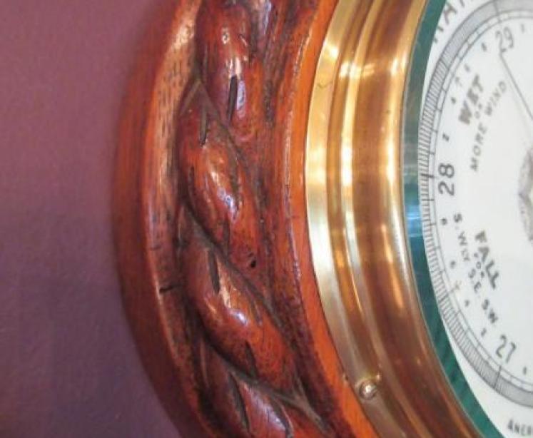Mid Victorian Antique Polished Oak Ship's Barometer - Image 3