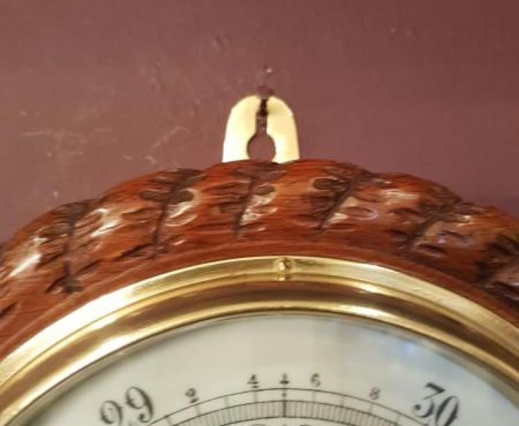 Victorian Carved Oak Barometer by Dixey  - Image 4