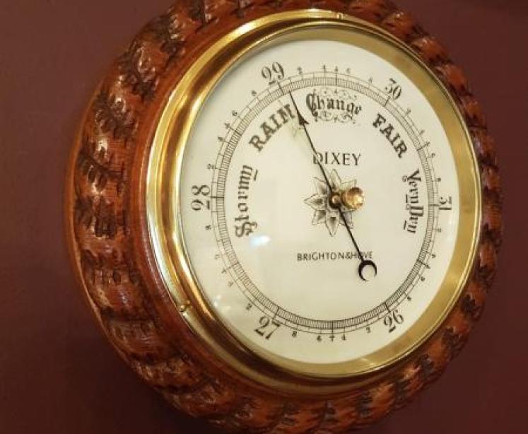 Victorian Carved Oak Barometer by Dixey  - Image 5