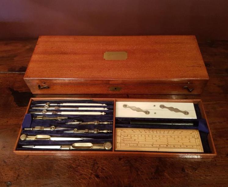 Superb Victorian Mahogany Cased Drawing Instruments Set - Image 1