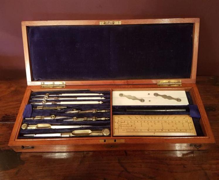 Superb Victorian Mahogany Cased Drawing Instruments Set - Image 2