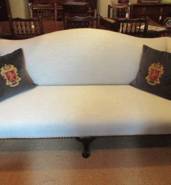 Antique George III Style Upholstered Hump Back Sofa