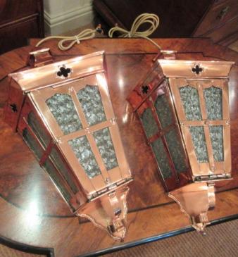 Pair of Arts & Crafts Antique Copper Wall Lanterns