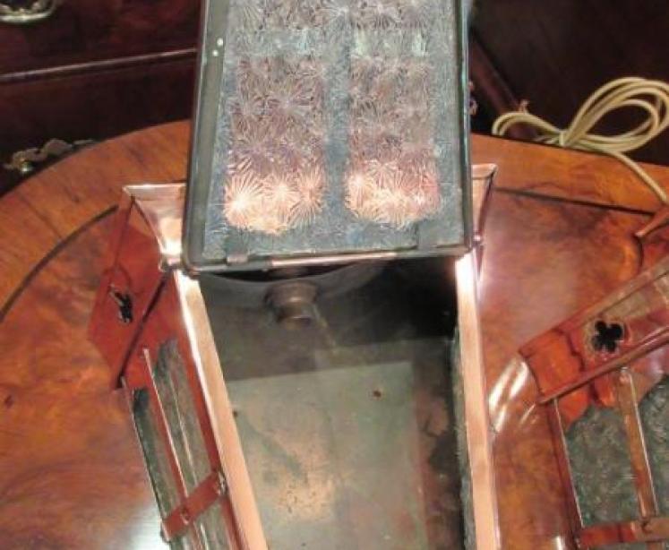 Pair of Arts & Crafts Antique Copper Wall Lanterns - Image 4