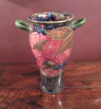 Early Moorcroft Pomegranate on Ochre Twin Handled Vase
