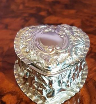 Victorian Silver Heart Shaped Pill Box