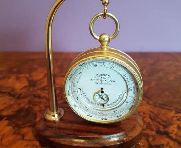 Antique Gilt Pocket Barometer and Stand - Image 1