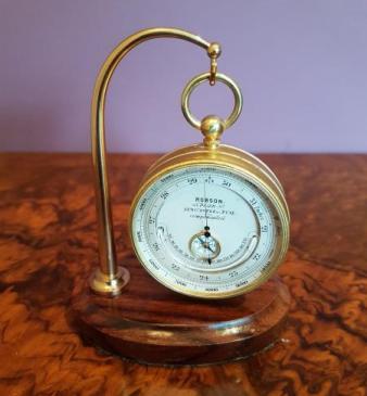 Antique Gilt Pocket Barometer and Stand