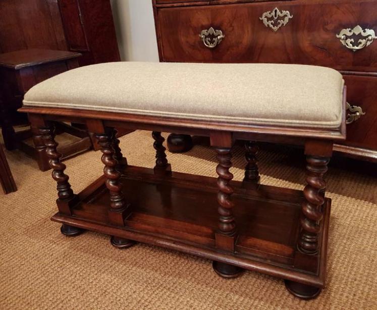 Antique William and Mary Style Walnut Framed Hall Bench. - Image 1