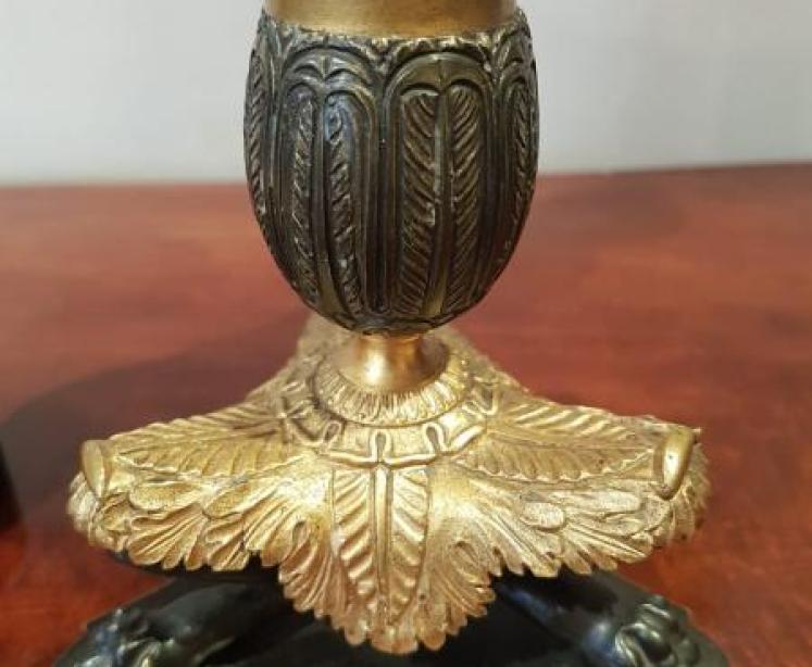 Superb Pair of Regency Antique Bronze & Ormolu Candlesticks - Image 3