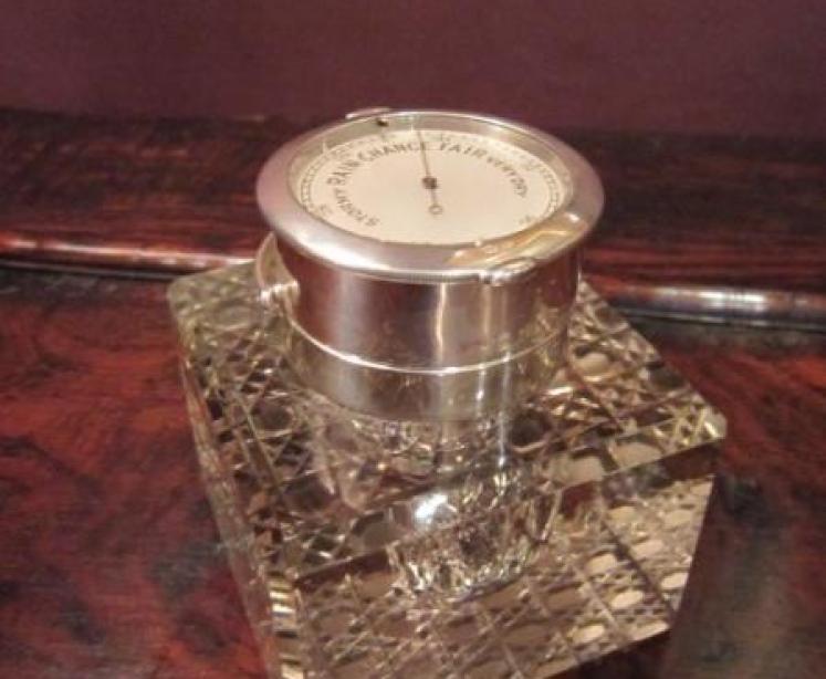 Very Rare Edwardian Silver Inkwell & Barometer - Image 1
