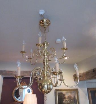 Impressive Antique Edwardian Two Tier Brass Chandelier