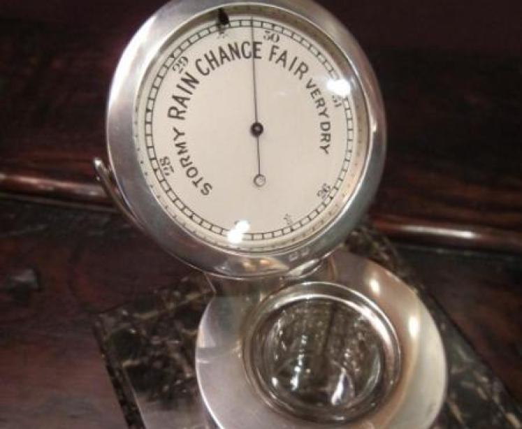 Very Rare Edwardian Silver Inkwell & Barometer - Image 3