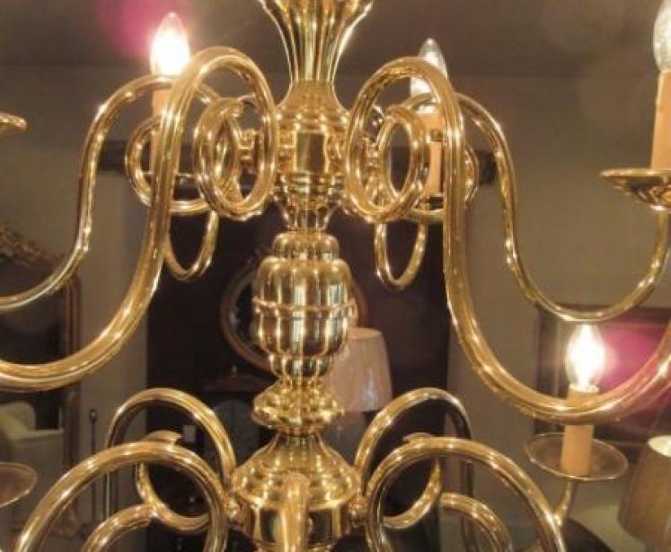 Impressive Antique Edwardian Two Tier Brass Chandelier - Image 6