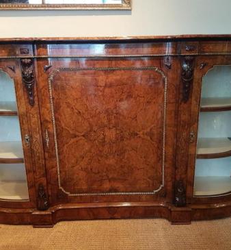 Fine Mid Victorian Antique Burr Walnut Credenza