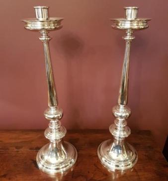 Superb Pair of Antique Silver plated Church Candlesticks