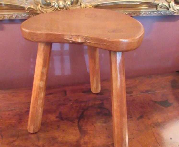 Genuine Mouseman Adzed Oak Kidney Shaped Stool - Image 1
