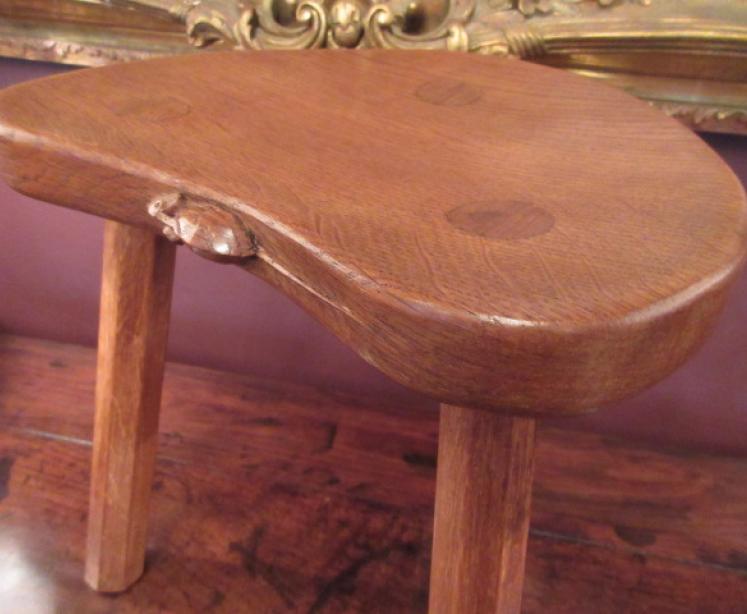 Genuine Mouseman Adzed Oak Kidney Shaped Stool - Image 4