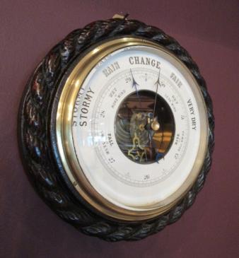 Large Victorian Antique Polished Oak Ship's Barometer