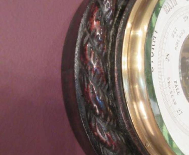 Large Victorian Antique Polished Oak Ship's Barometer - Image 3