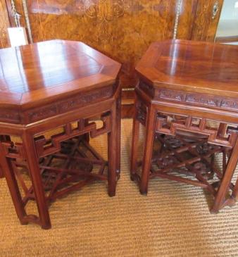 Superb Pair of Oriental Antique Rosewood Lamp Tables