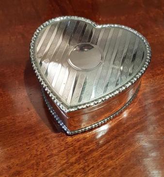 Edwardian Silver Engine Turned Heart Shaped Jewel Box